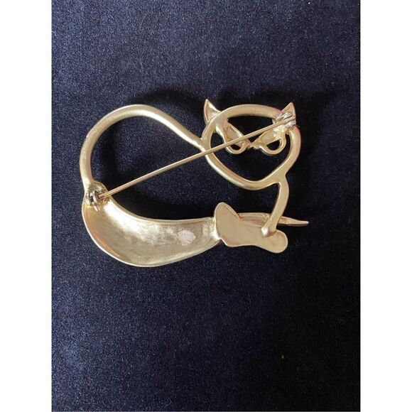 Vintage modernist cat brooch/ pin goldtone, open work, cat retro, Rich car  - Picture 3 of 3